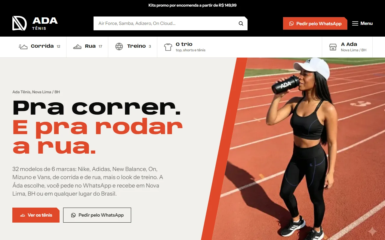 First screen of the Ada Tênis website