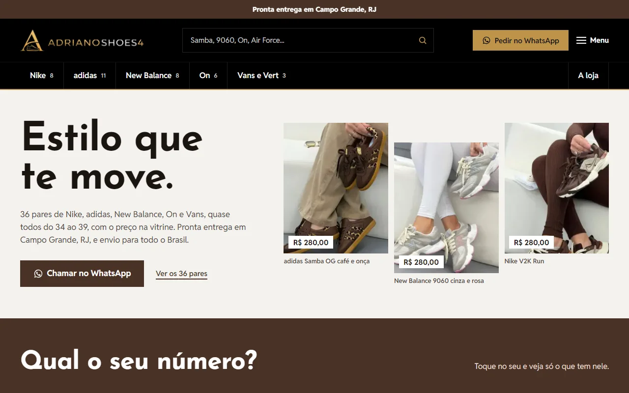 First screen of the Adriano Shoes website