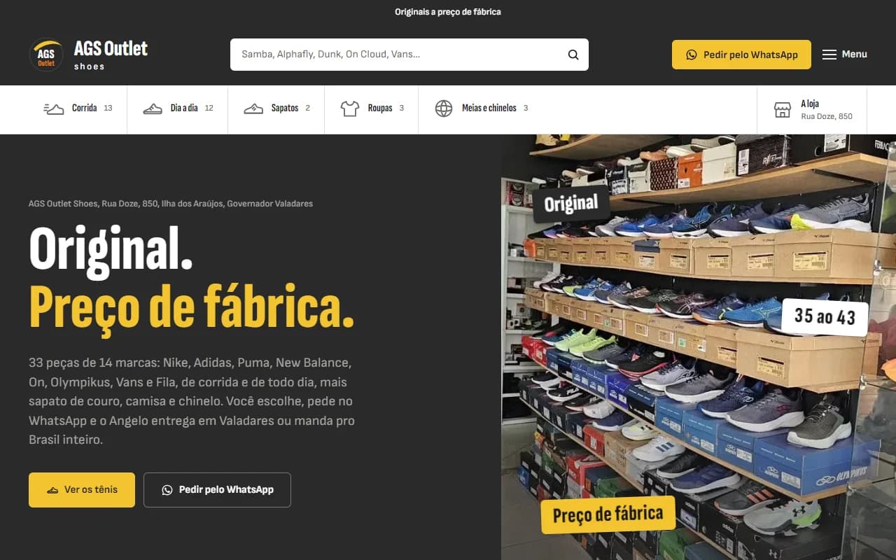 First screen of the AGS Outlet Shoes website
