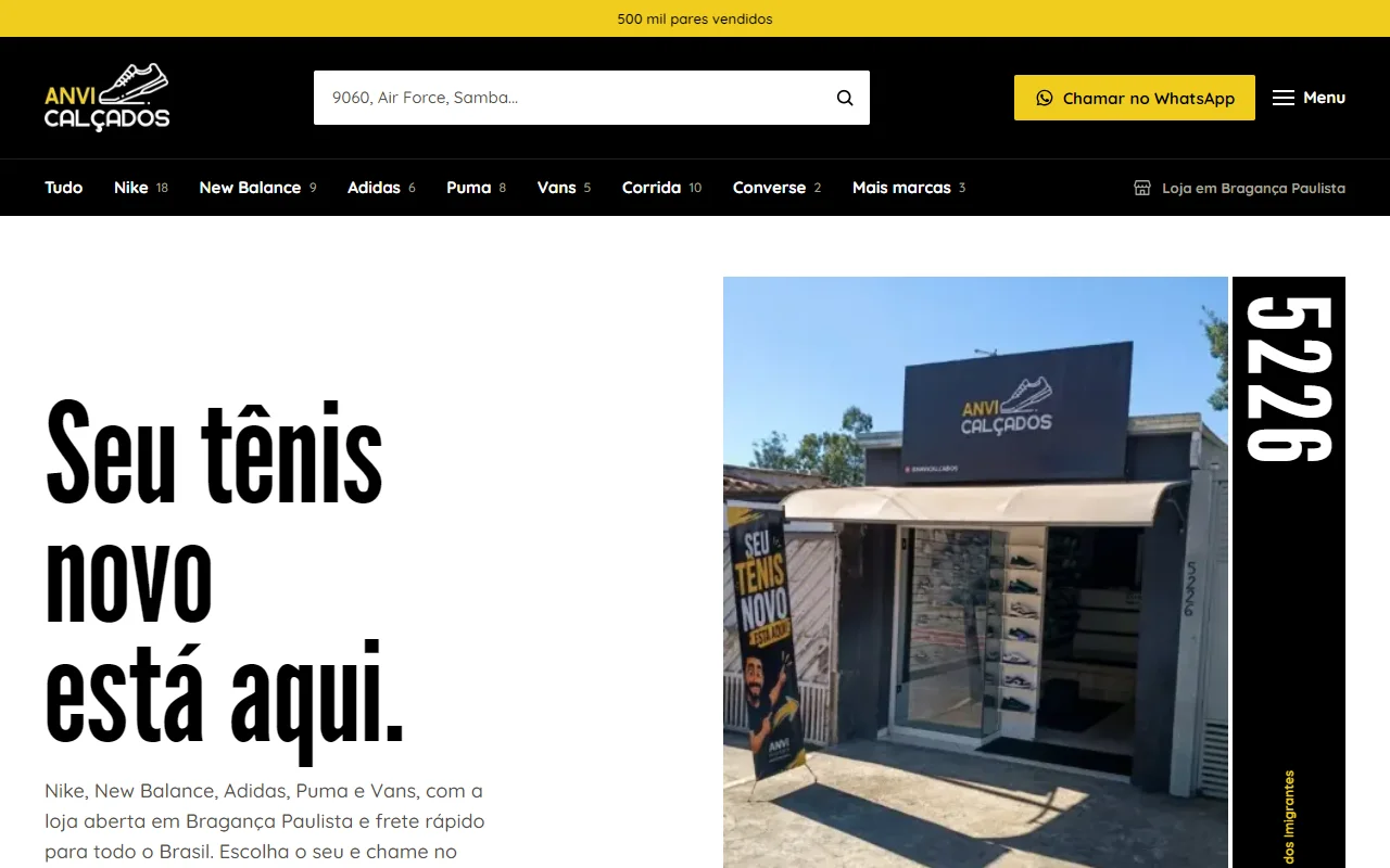 First screen of the Anvi Calçados website