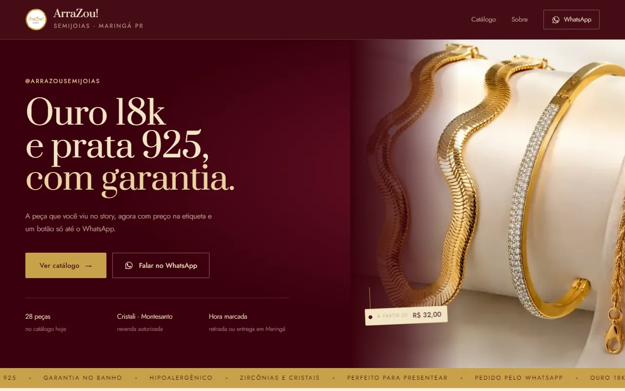 First screen of the ArraZou! Semijoias website