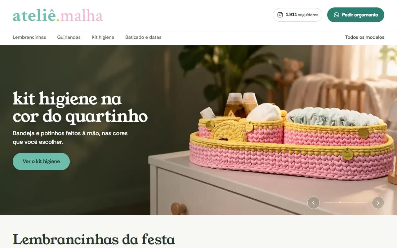 First screen of the Ateliê Malha website