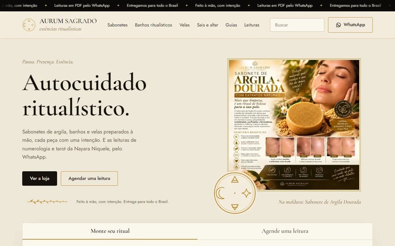 First screen of the Aurum Sagrado website
