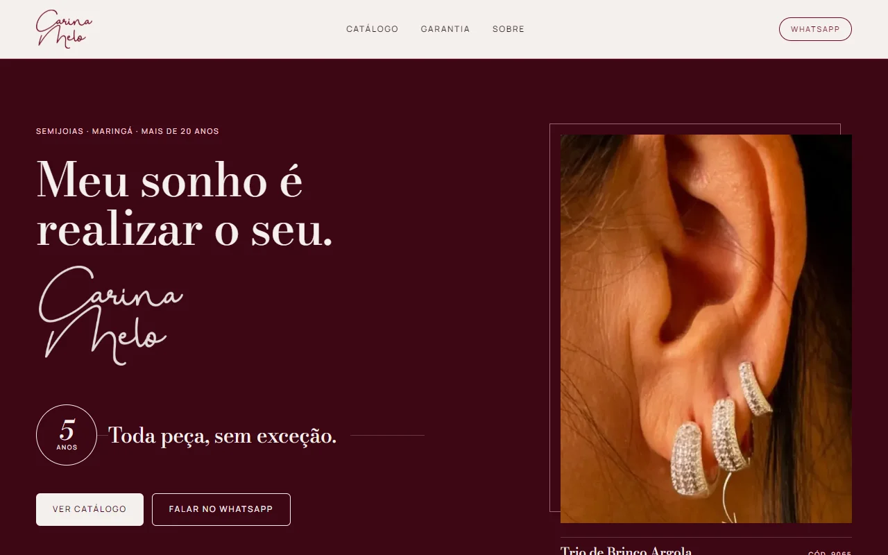 First screen of the Carina Melo Shop website