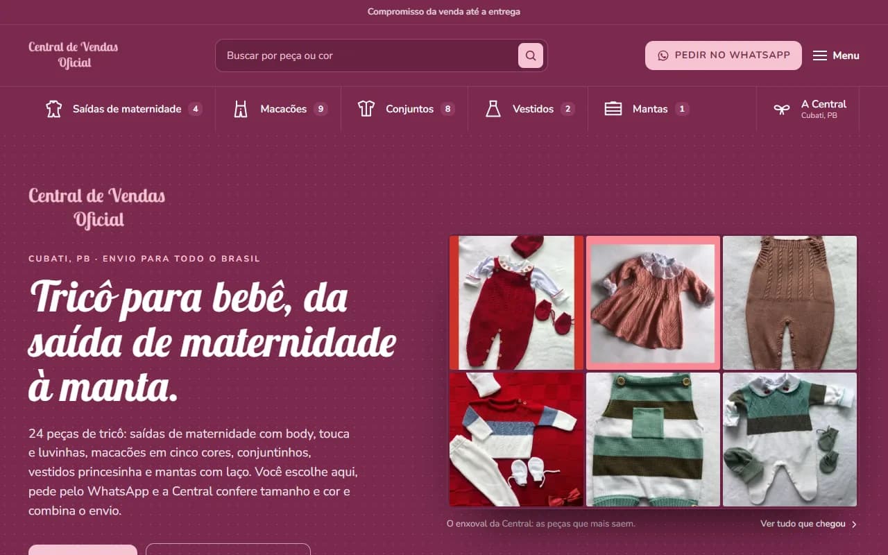 First screen of the Central de Vendas Oficial website