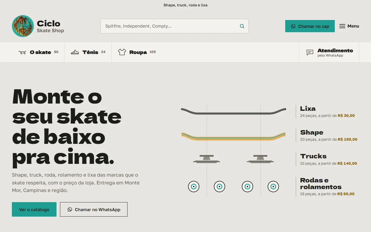 First screen of the Ciclo Skate Shop website