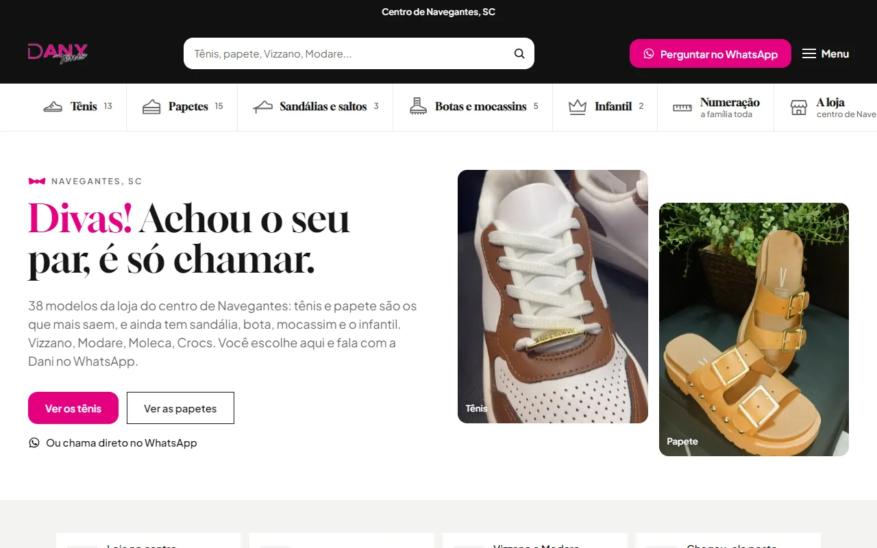 First screen of the Dani Tênis website