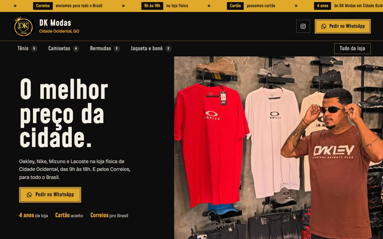 First screen of the DK Modas website