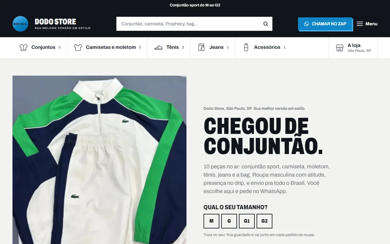 First screen of the Dodo Store website