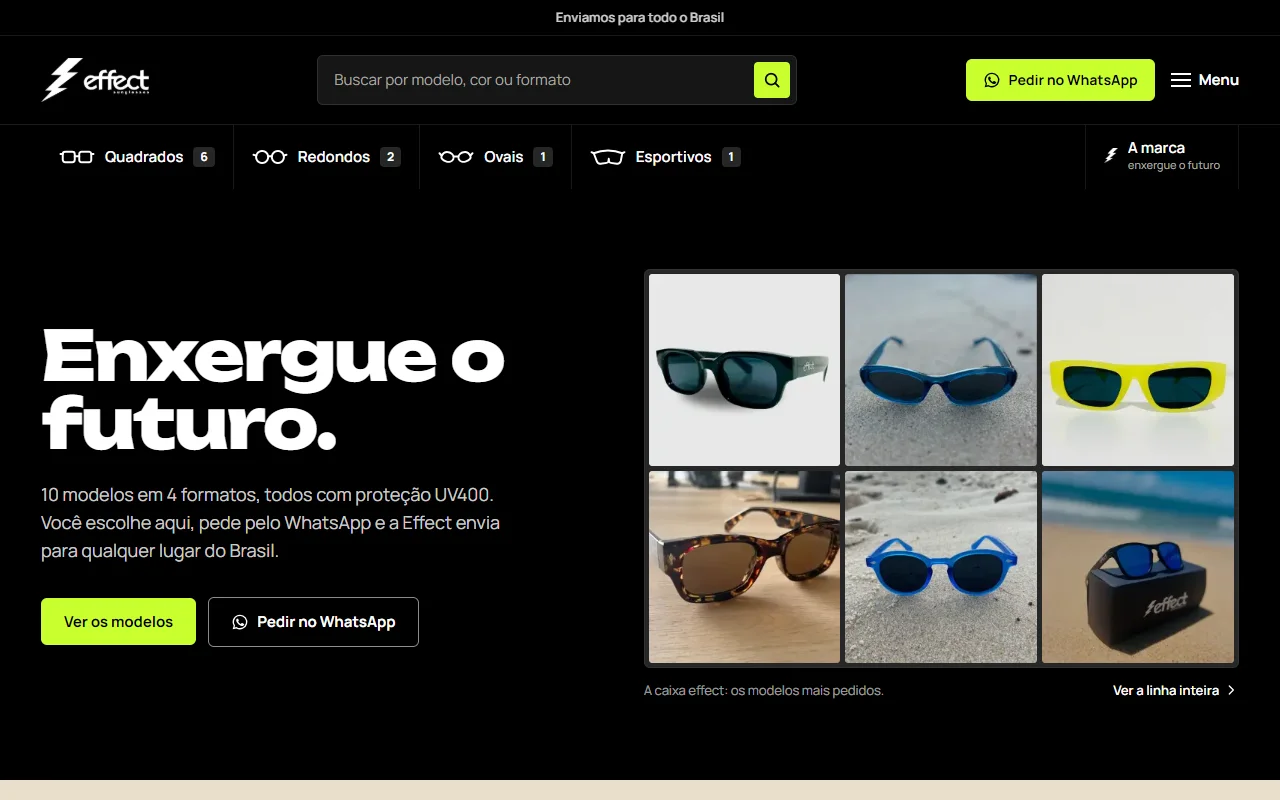First screen of the Effect Sunglasses website