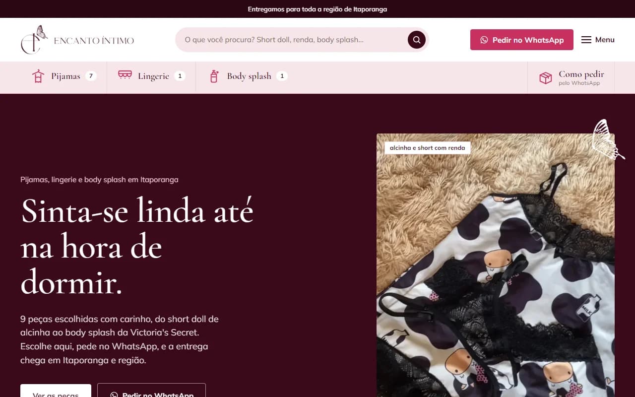 First screen of the Encanto Íntimo website