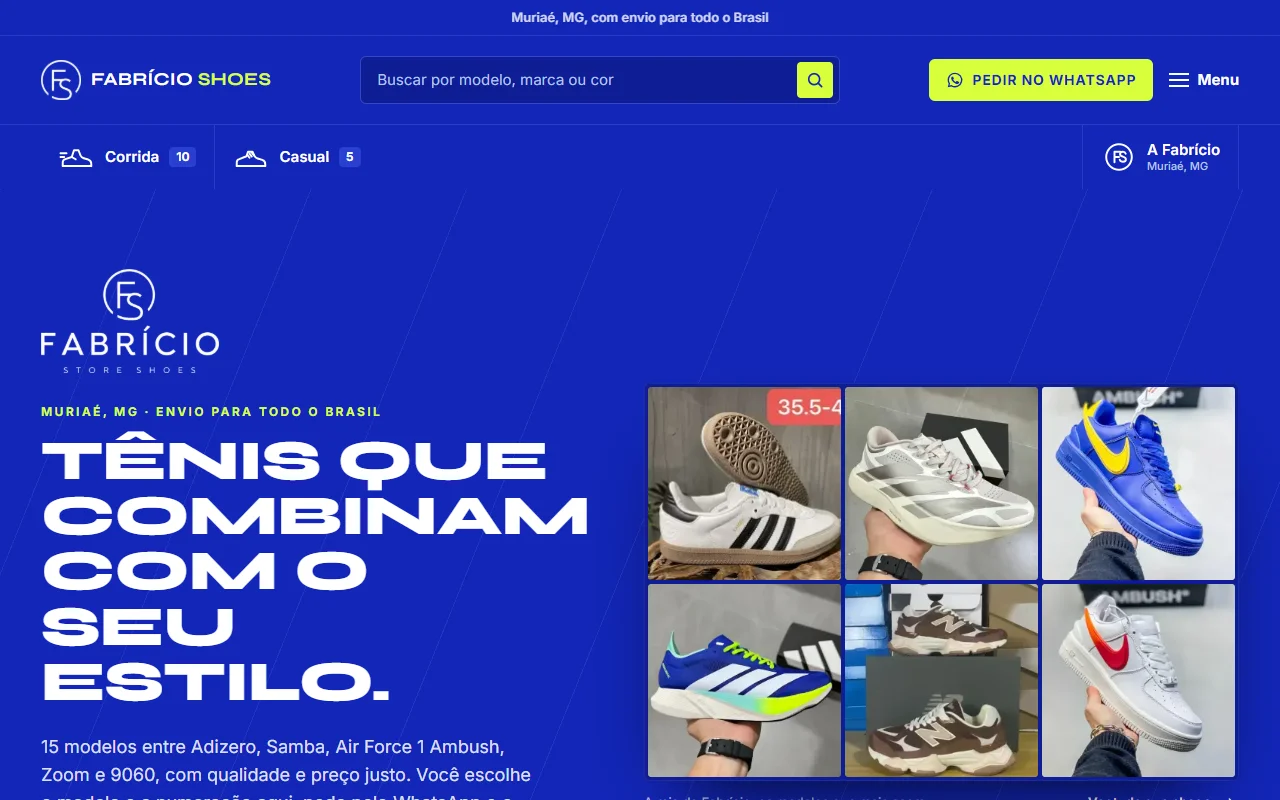First screen of the Fabrício Store Shoes website