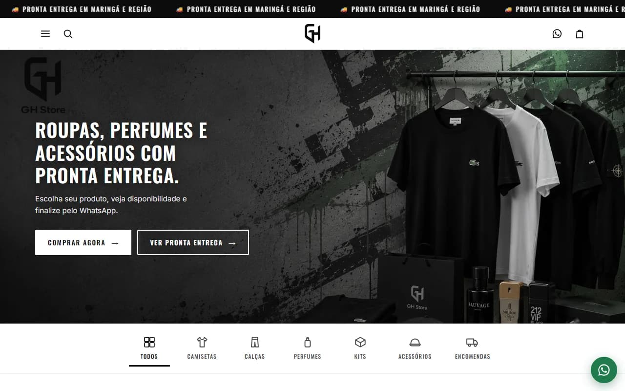 First screen of the GH Store website