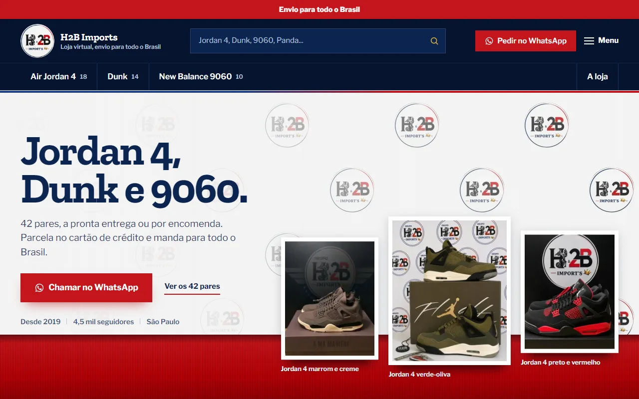 First screen of the H2B Imports website