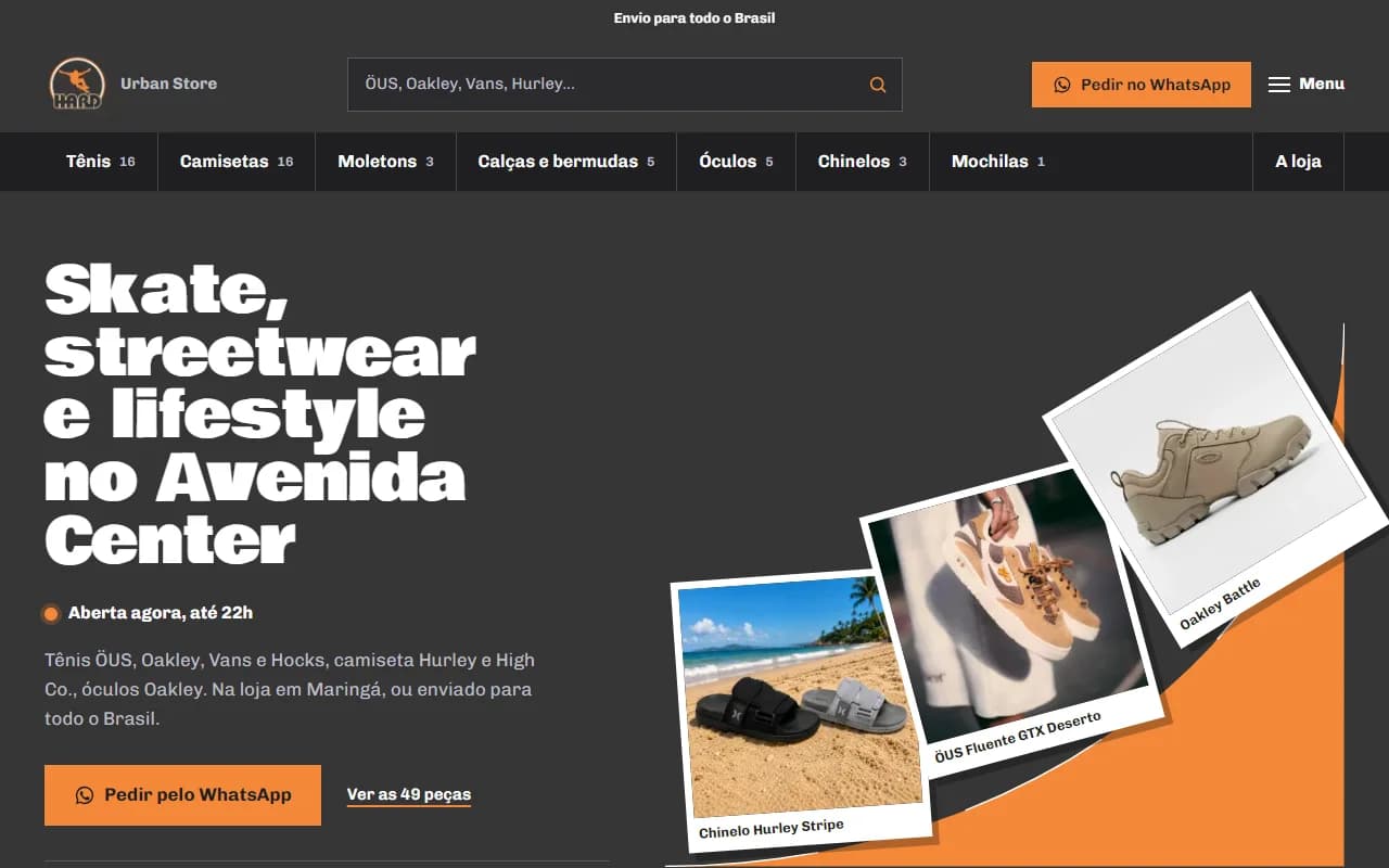 First screen of the Hard Urban Store website