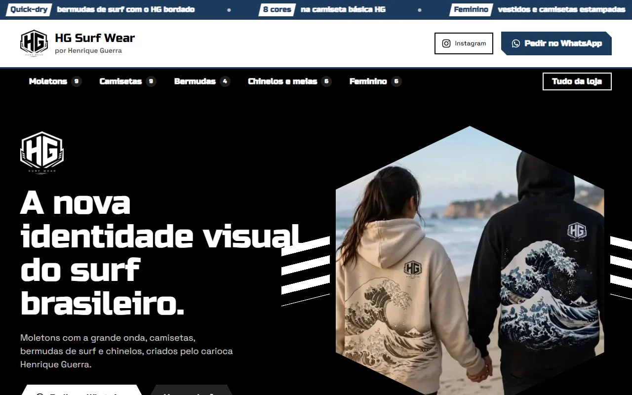 First screen of the HG Surf Wear website