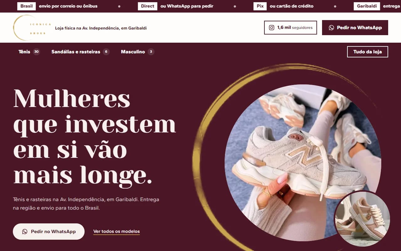 First screen of the Icônica Shoes website