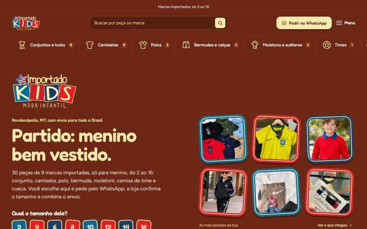 First screen of the Importado Kids website