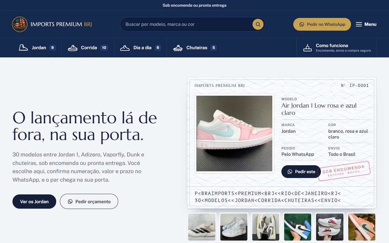 First screen of the Imports Premium BRJ website