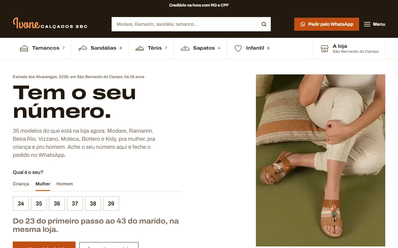 First screen of the Ivone Calçados SBC website