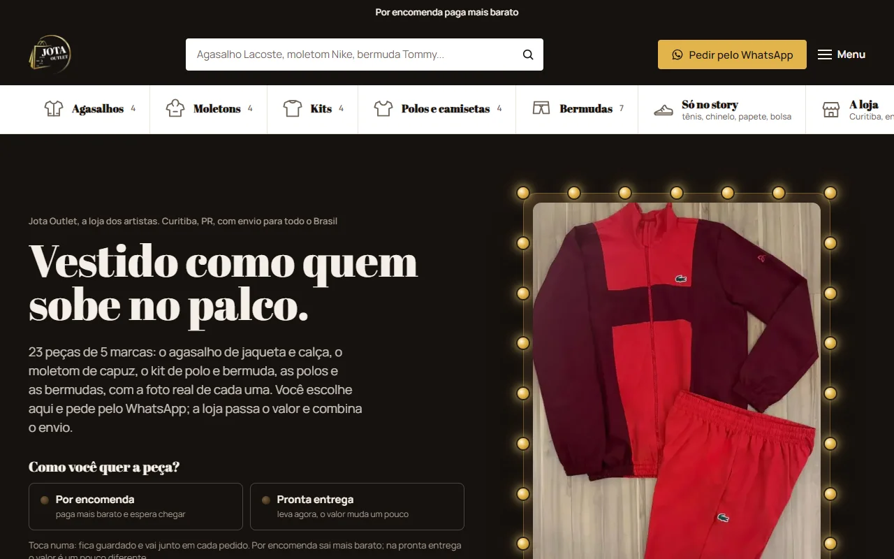 First screen of the Jota Outlet website