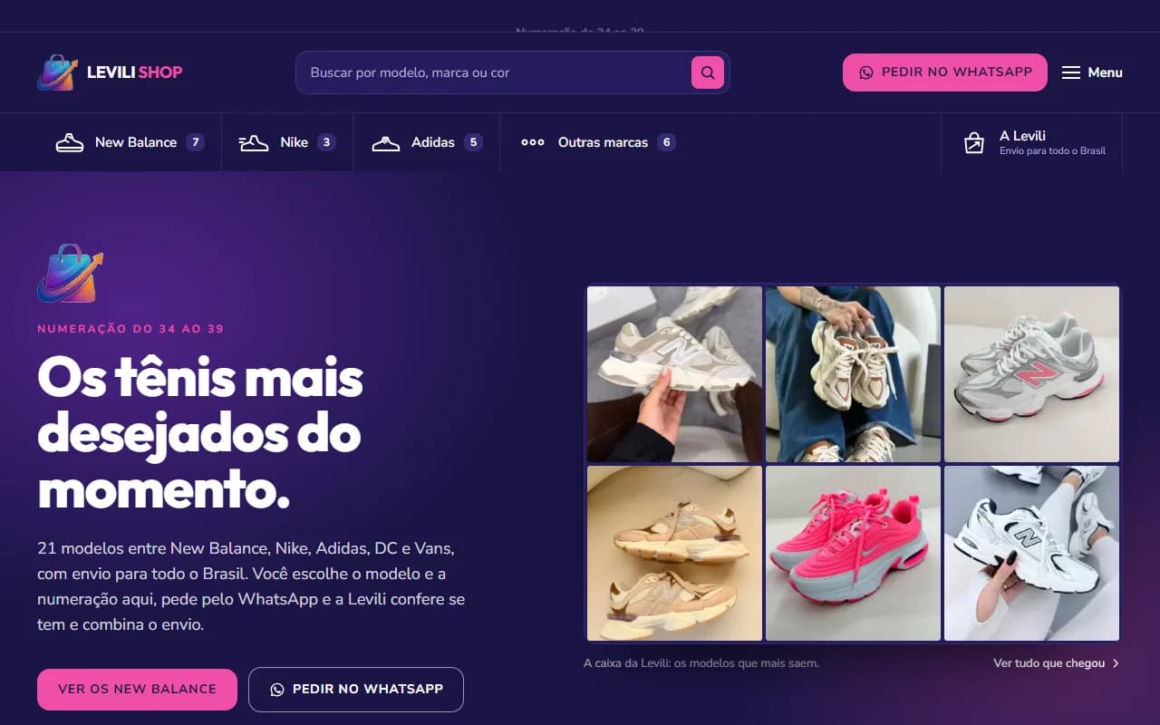 First screen of the Levili Shop website