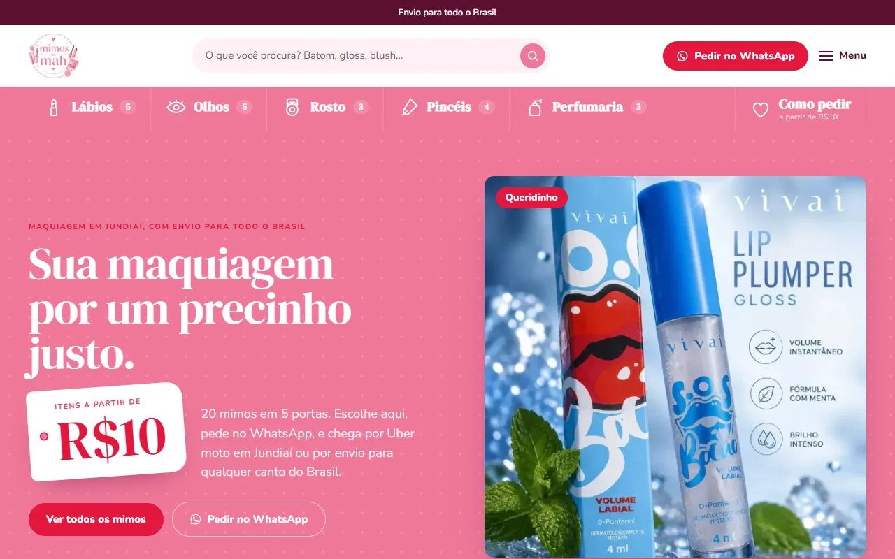 First screen of the Mimos da Mah website