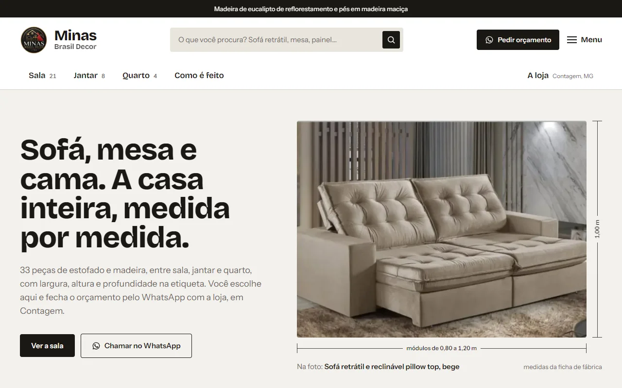 First screen of the Minas Brasil Decor website
