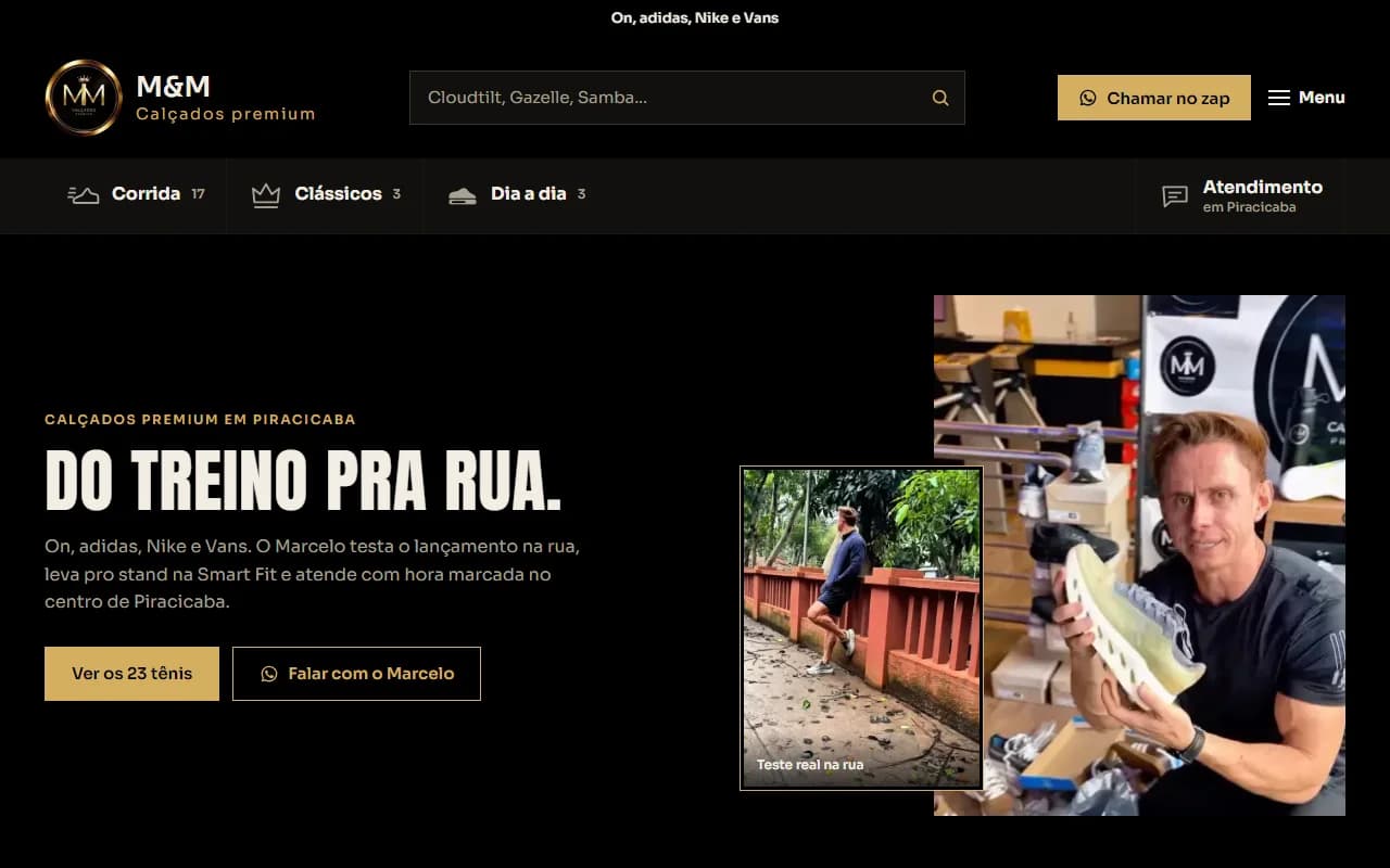 First screen of the M&M Calçados website