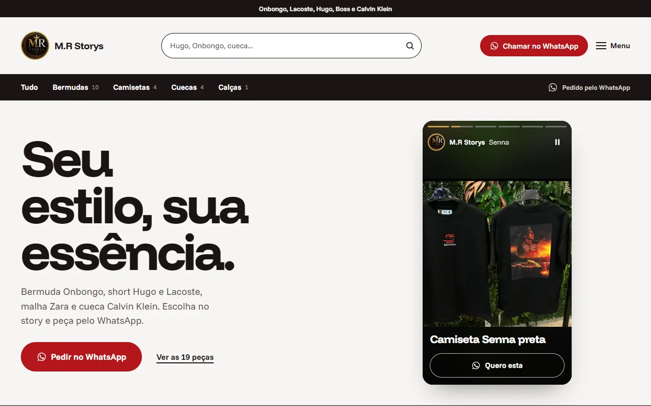 First screen of the M.R Storys website