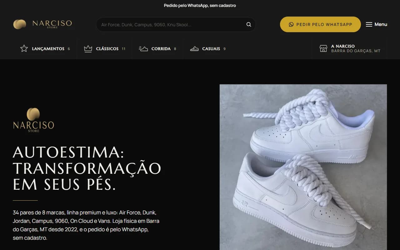 First screen of the Narciso Store website