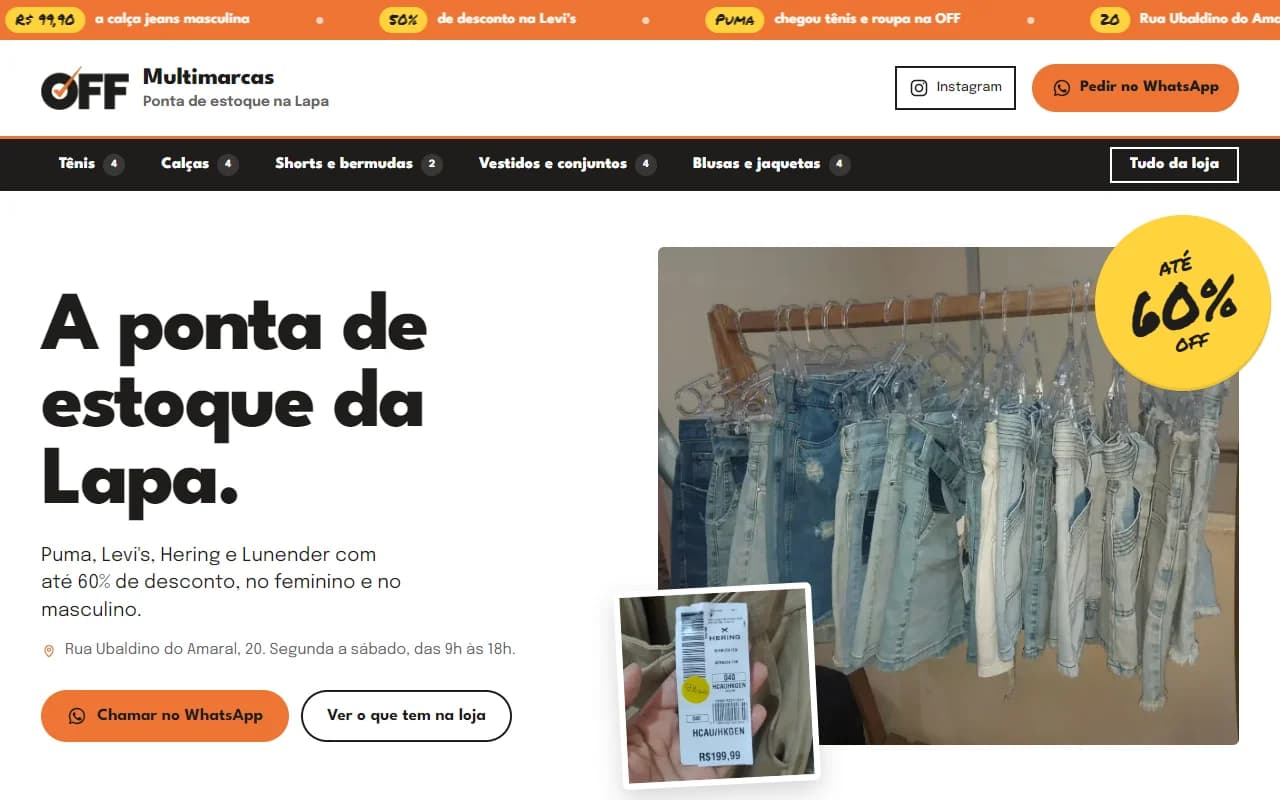 First screen of the OFF Multimarcas website
