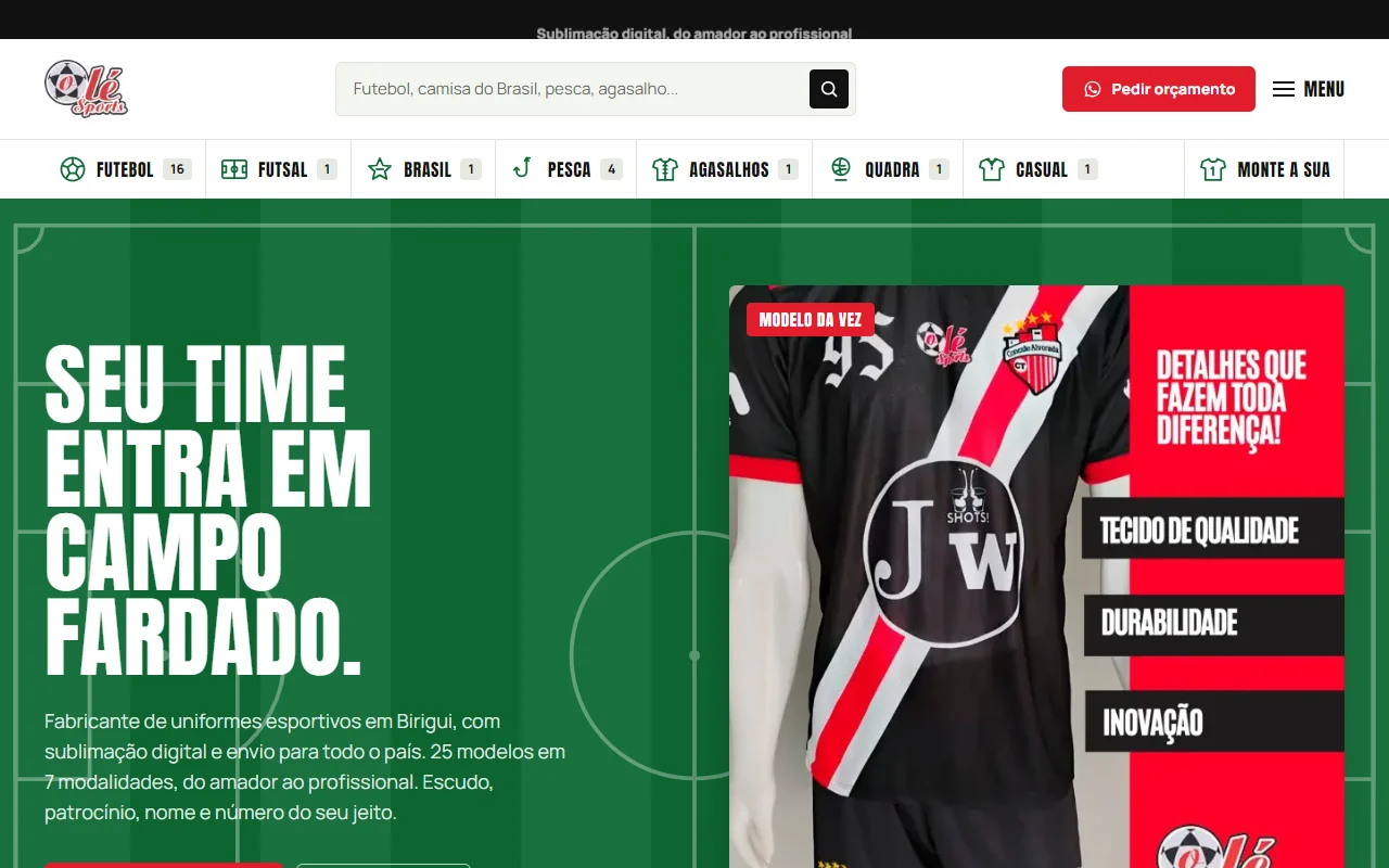 First screen of the Olé Sports website