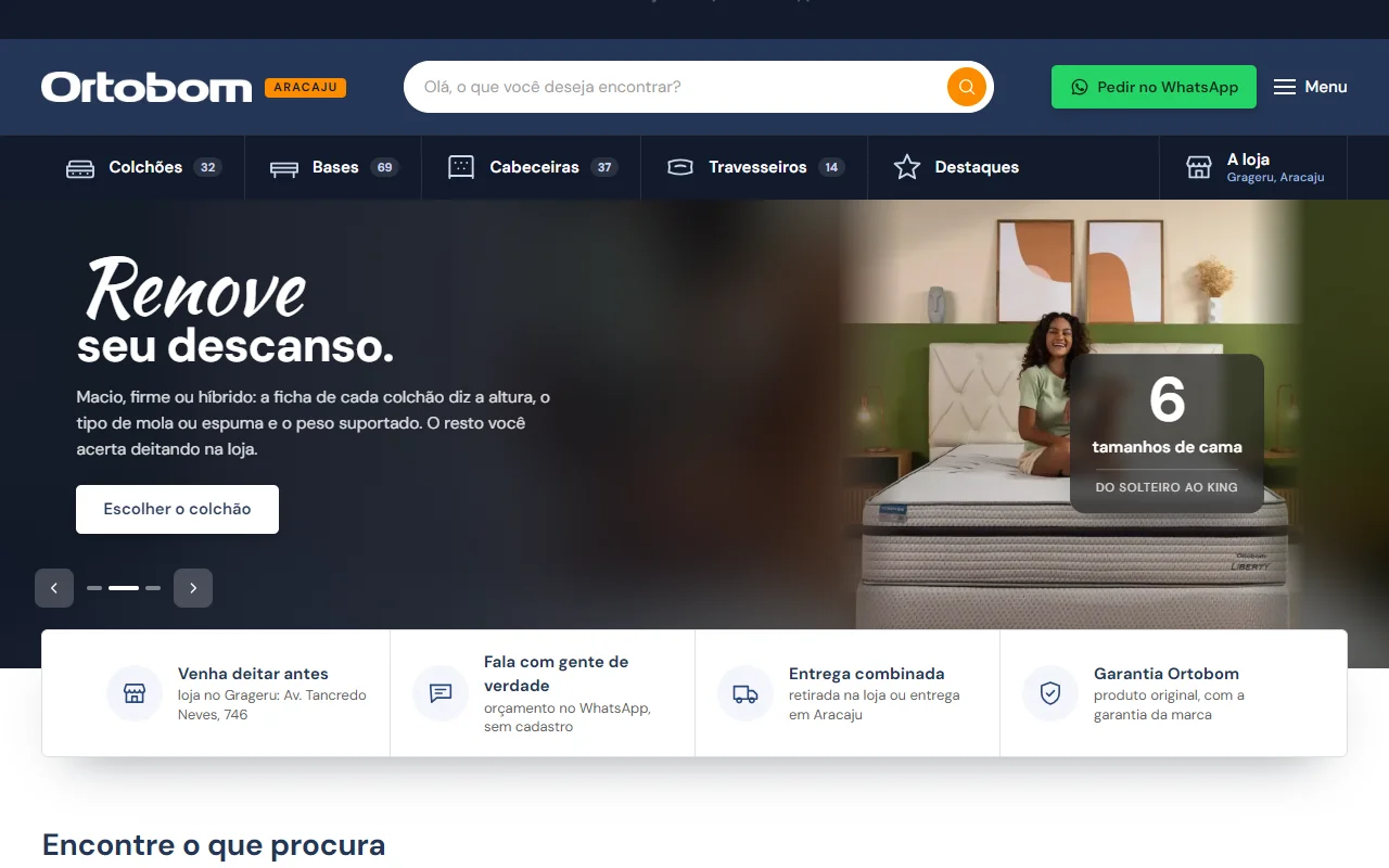 First screen of the Ortobom Aracaju website