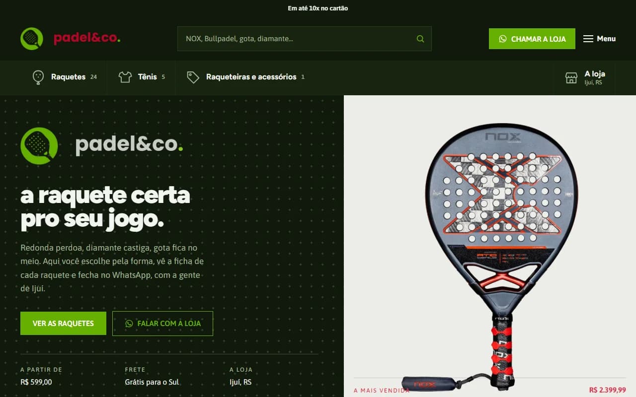 First screen of the Padel&Co. website