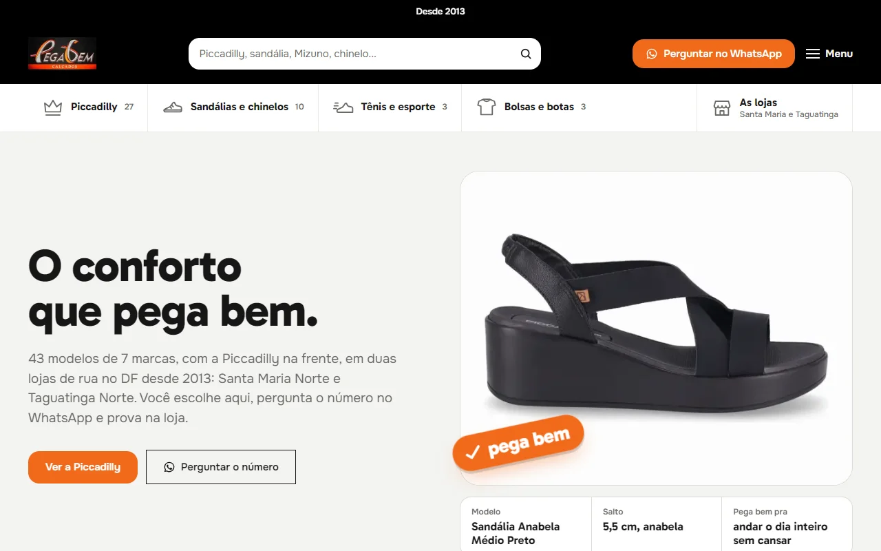 First screen of the Pegabem Calçados website