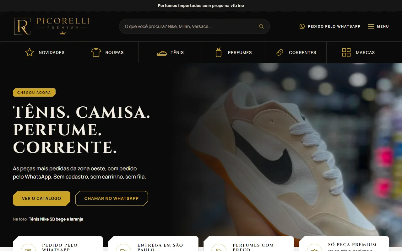 First screen of the Picorelli Premium website
