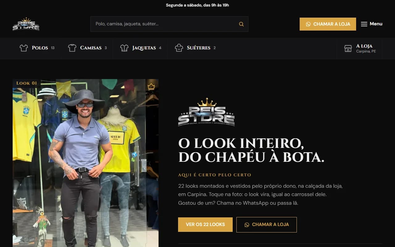 First screen of the Reis Store website