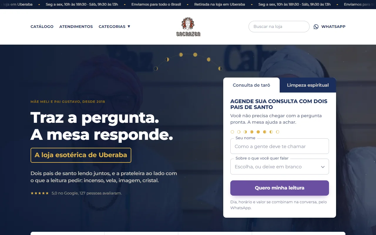 First screen of the SacraZen website