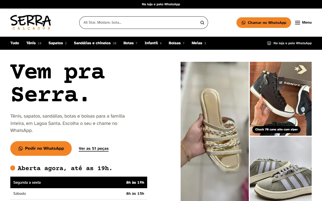 First screen of the Serra Calçados website