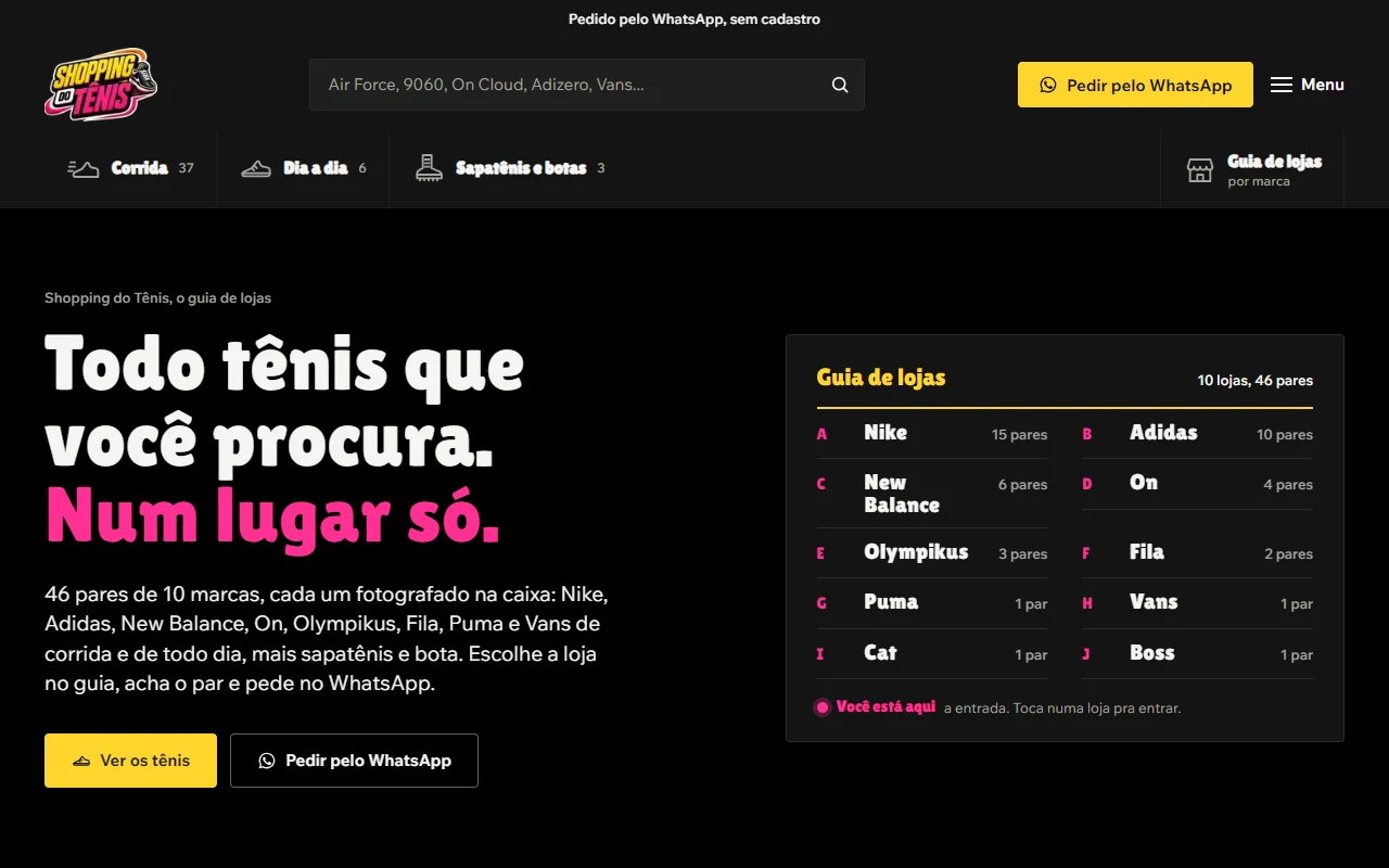 First screen of the Shopping do Tênis website