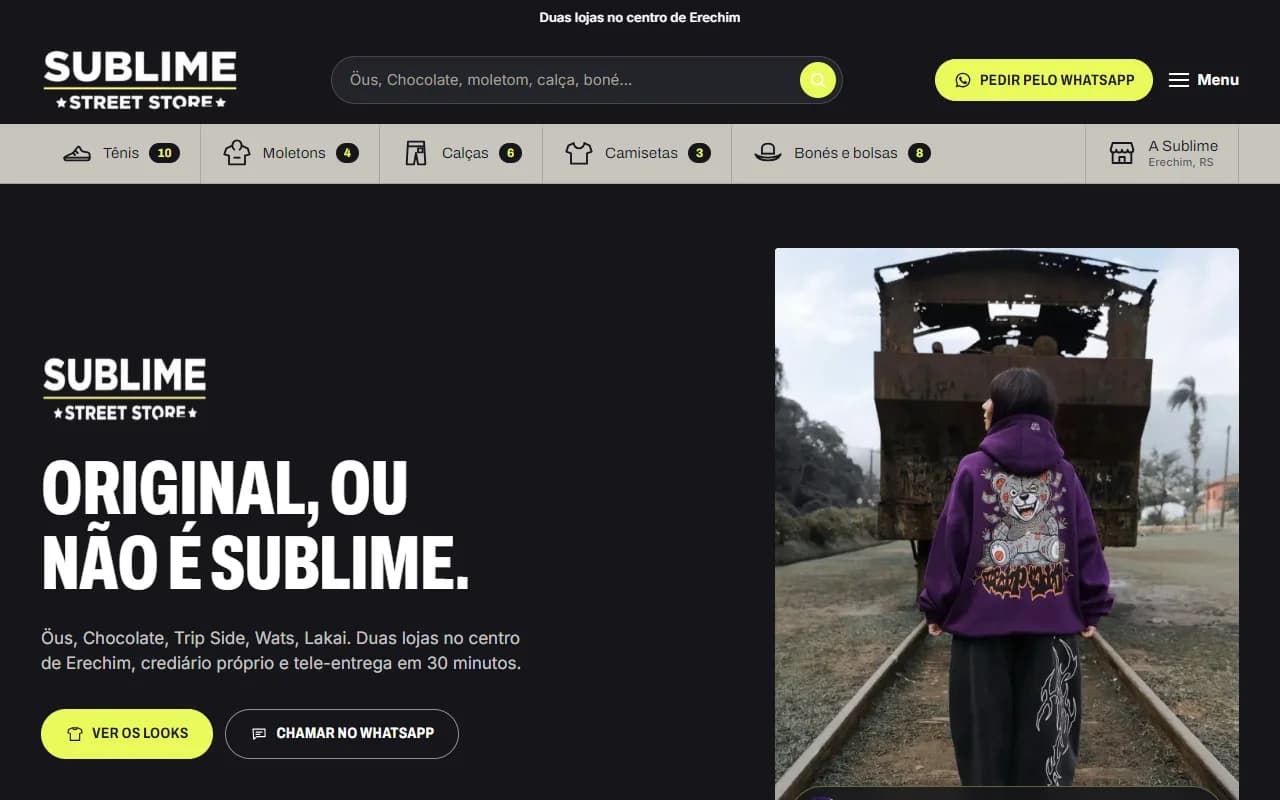 First screen of the Sublime Street Store website