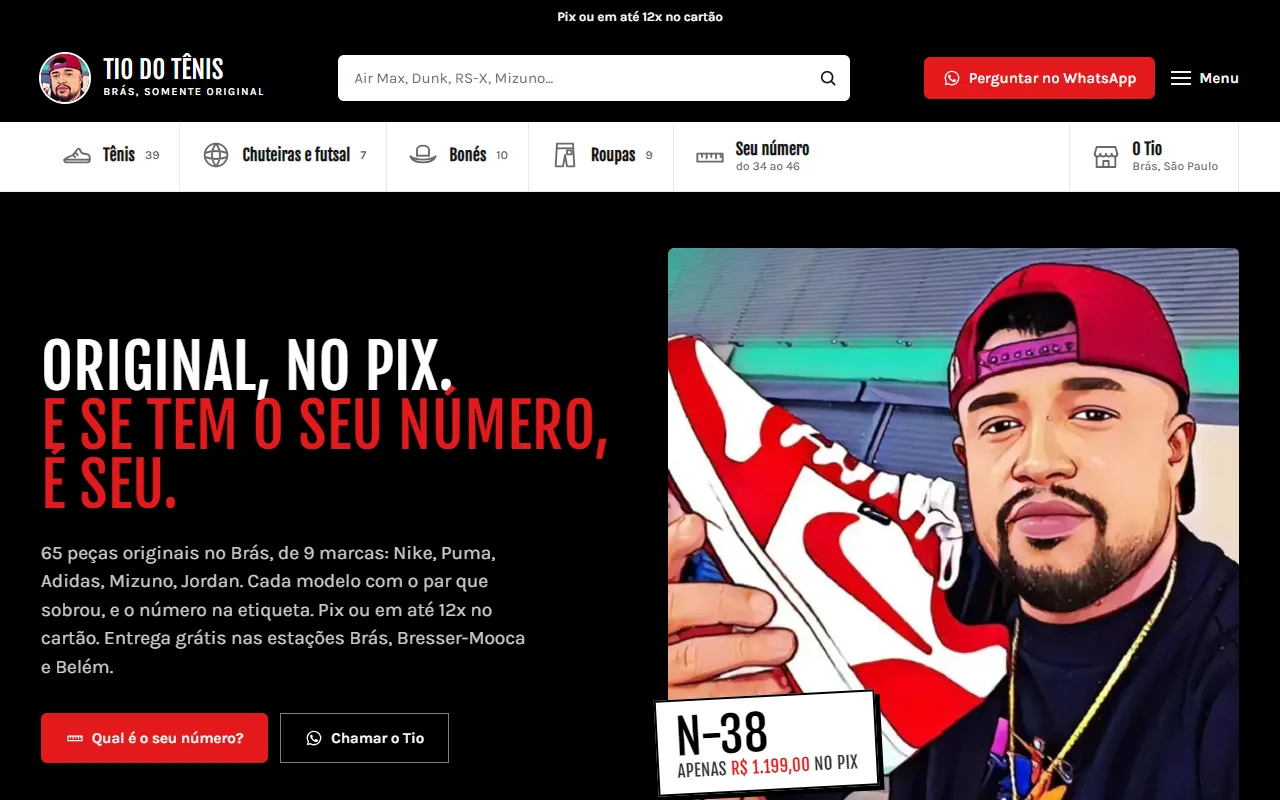 First screen of the Tio do Tênis website