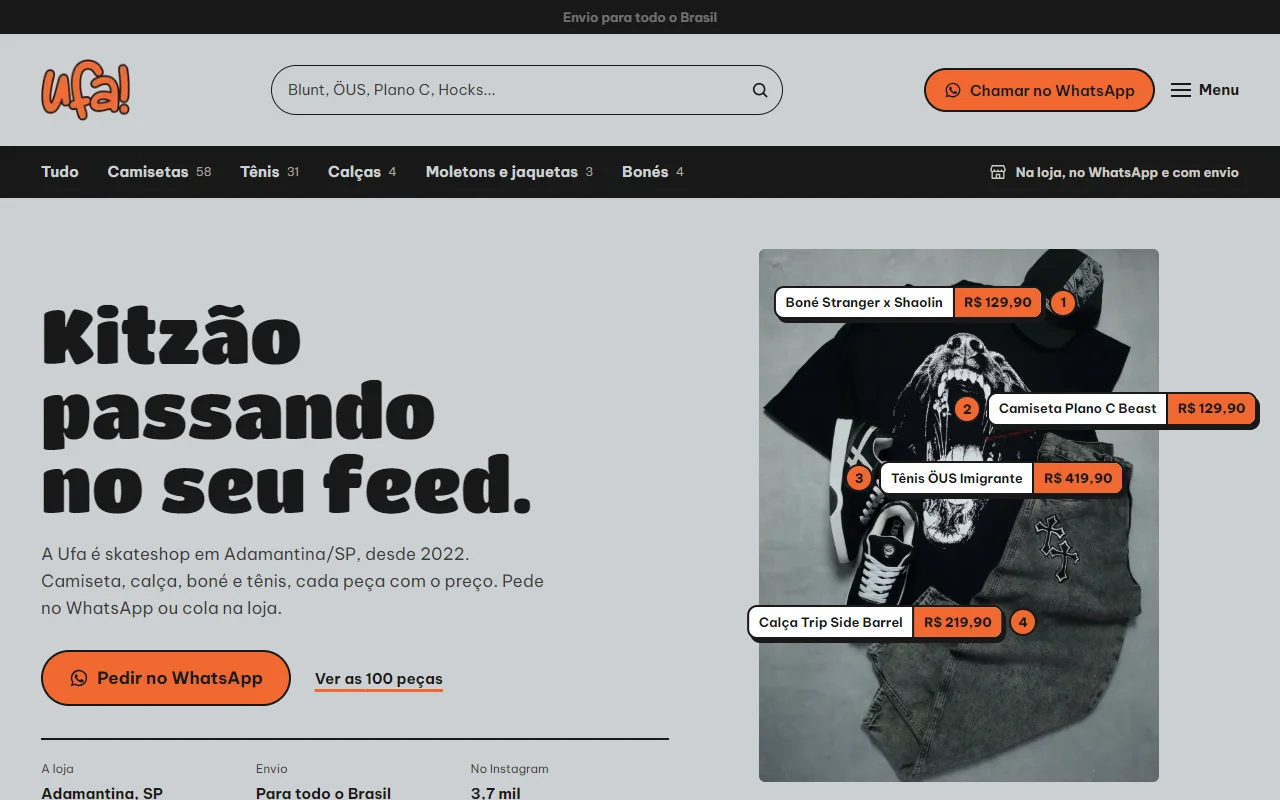 First screen of the Ufa! Skateshop website