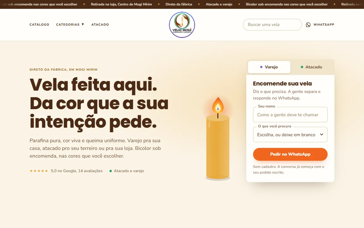 First screen of the Velas Mogi website