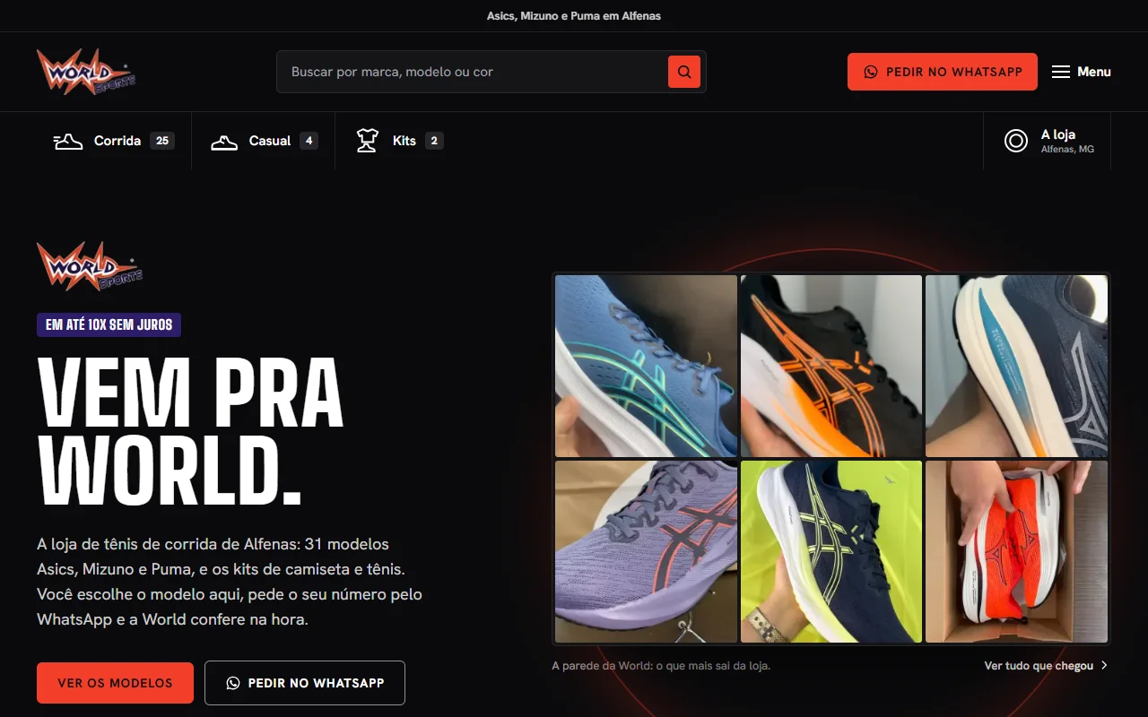 First screen of the World Sports Alfenas website