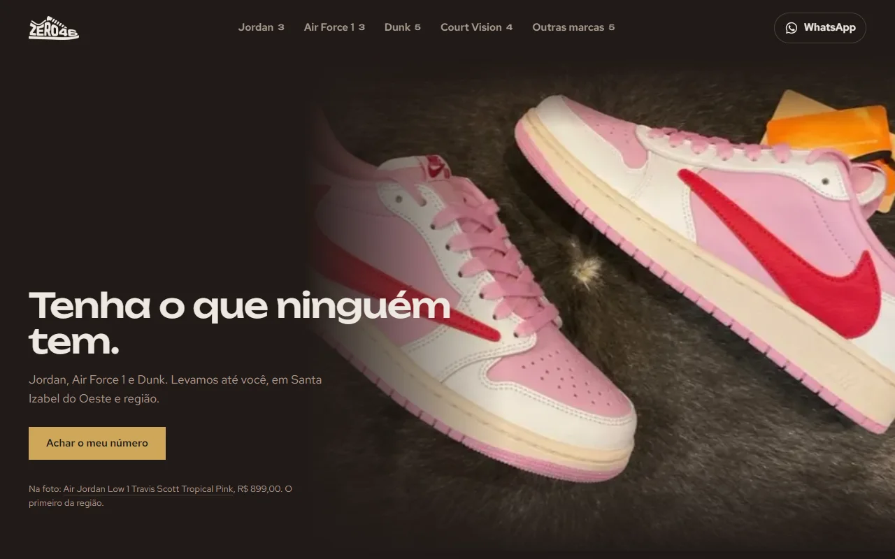 First screen of the Zero46 Premium website