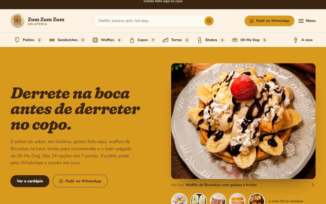 First screen of the Zum Zum Zum Gelateria website