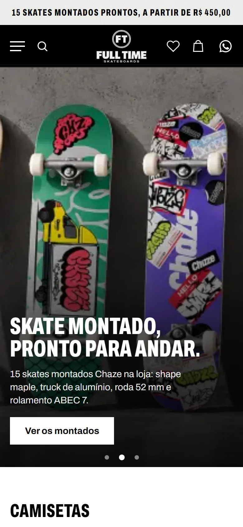 A vitrine da Full Time Skateboards aberta no celular
