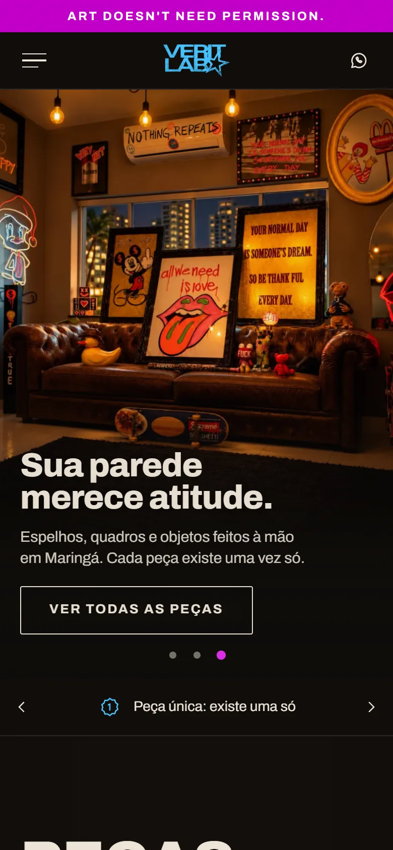 A vitrine da vérít.lab aberta no celular